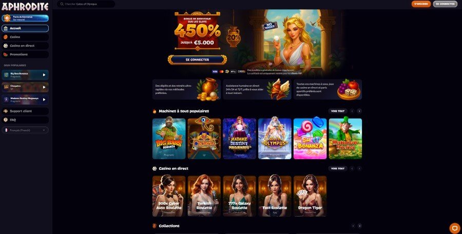 Aphrodite Casino page d'accueil