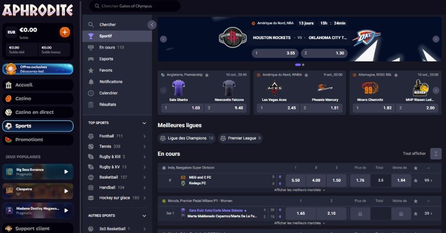 Aphrodite Casino page sports