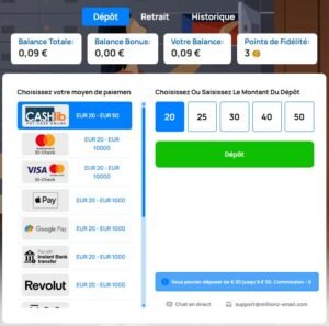 Millionz Casino page des dépôts