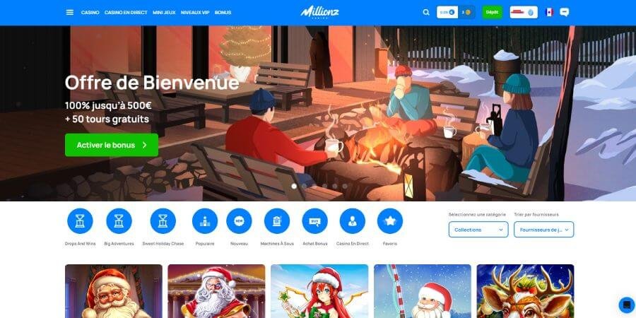 Millionz Casino page d'accueil