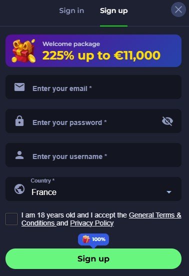 PitBet Casino inscription 1/2