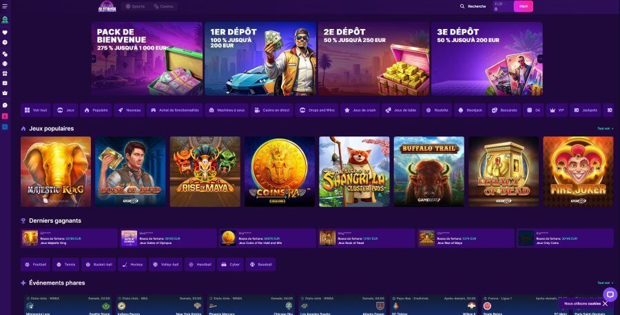 Slotrush Casino page d'accueil