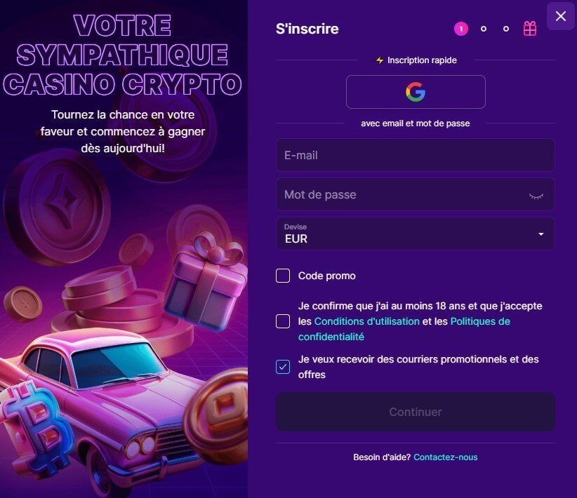 Slotrush Casino page d'inscription 1