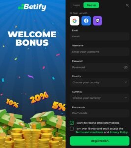 page d'inscription Betify Casino