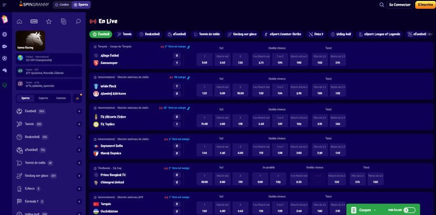 Spingranny Casino page sports