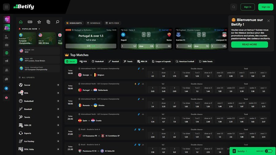 Page sports et paris Betify