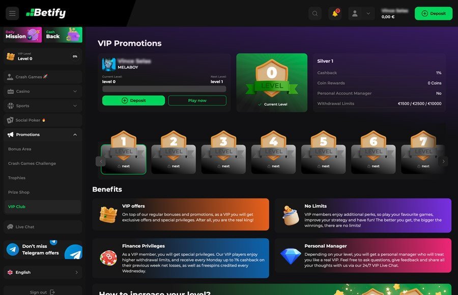Betify Casino programme VIP