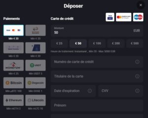 AmonBet Casino page de dépôt