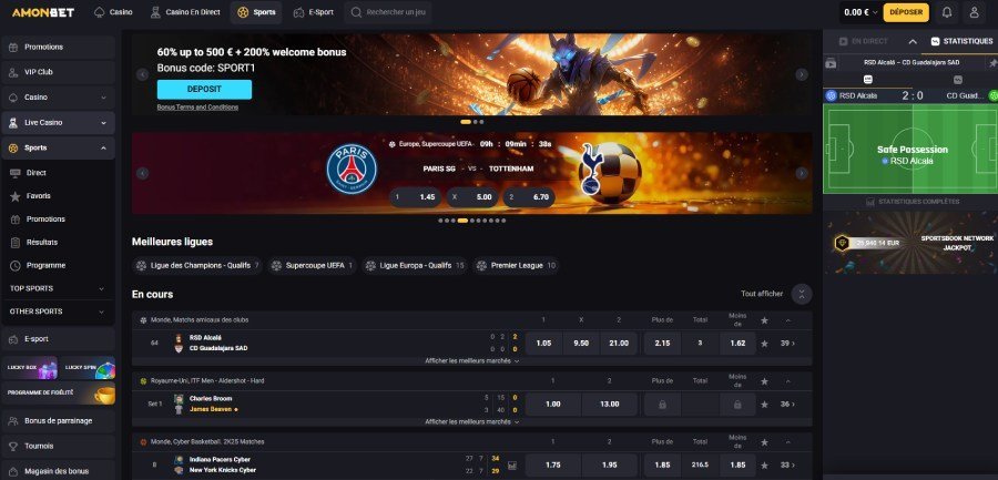 AmonBet Casino page des paris sports/e-sports