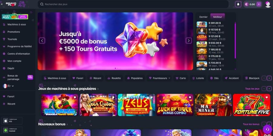 BravoPlay Casino page d'accueil