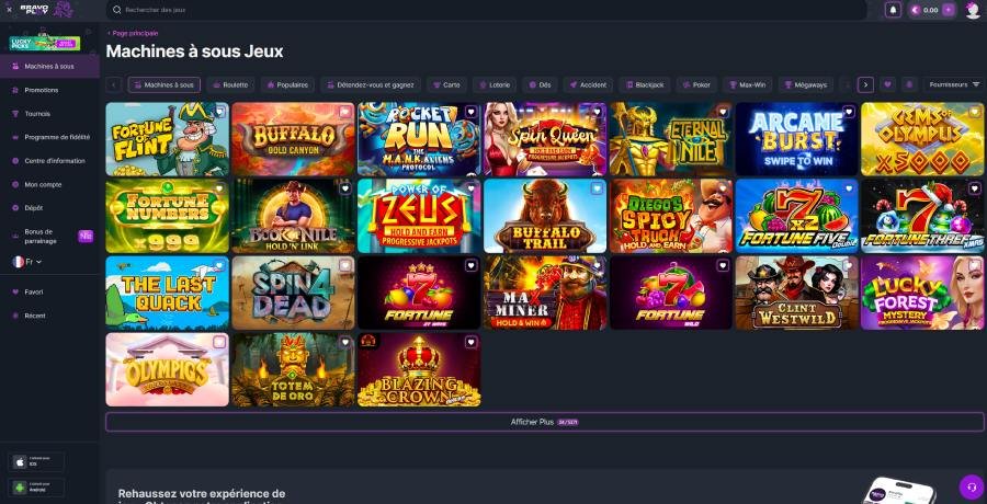 BravoPlay Casino page des machines à sous