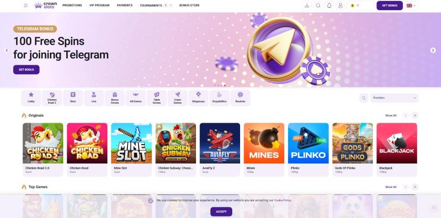 Crown Slots Casino page d'accueil