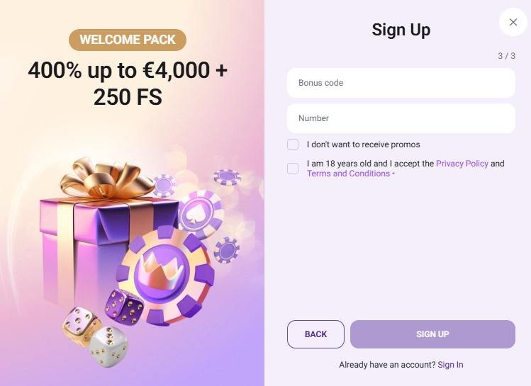 Crown Slots Casino inscription étape 31/3