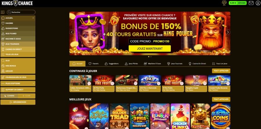 Kings Chance Casino page d'accueil