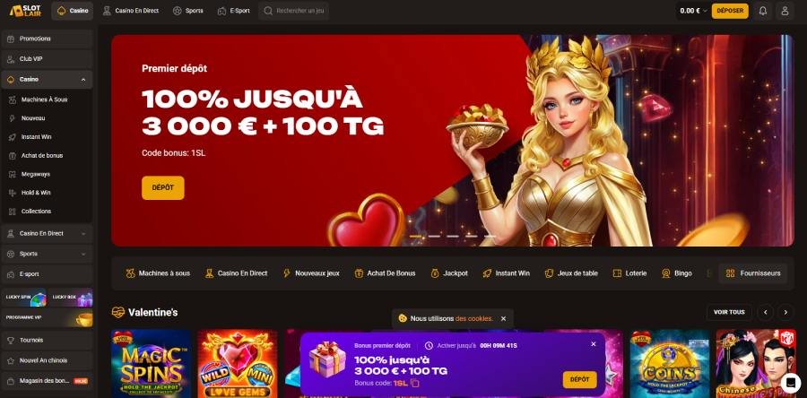 Slotlair Casino page d'accueil