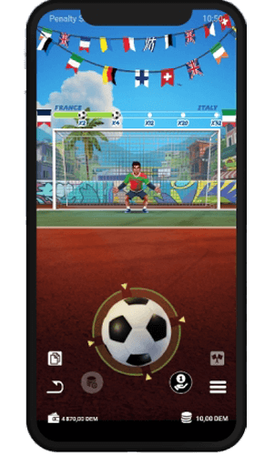 Visuel jeu du penalty sur mobile multiplicateur gagnant x4