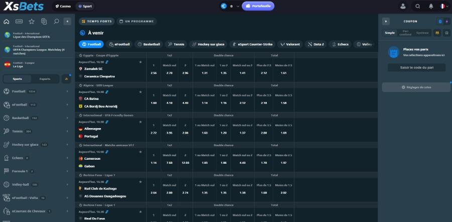 XsBets Casino section sports