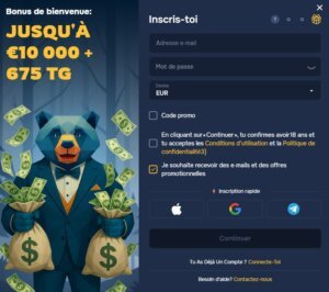 Baloo Casino page d'inscription