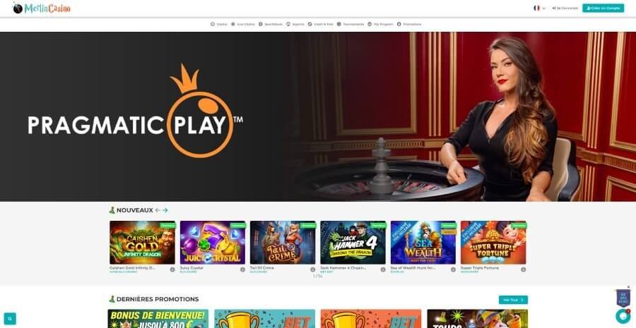 Merlin Casino page d'accueil