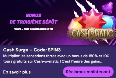Spinlynx Casino bonus de bienvenue 3e dépôt