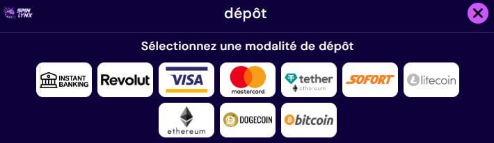 Spinlynx Casino section dépôt