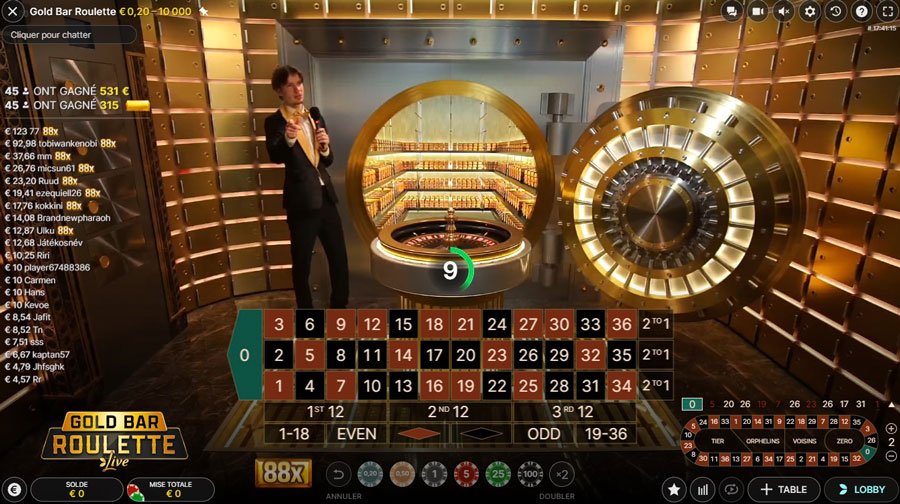 Betting phase on Gold Bar Roulette by Evolution Gaming